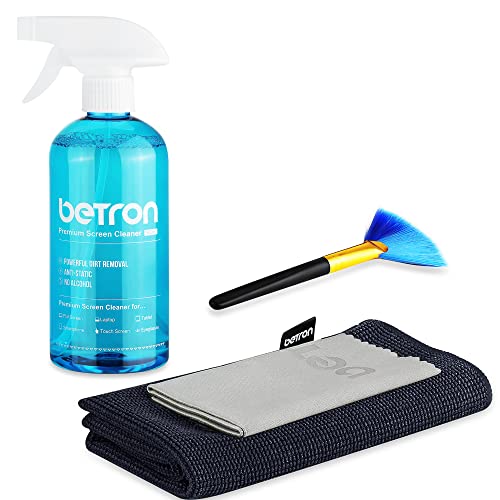 Betron TV Screen Cleaner including Microfibre Clothes and Dust Brush for LED, HDTVs, PC monitors, E-Readers, Tablets, Laptops, Smartphone, HD Displays, Camera Lenses, 500ml